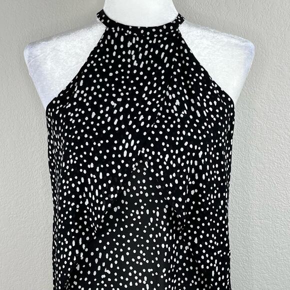 A.L.C. Iggy Black White Polka Dot Silk Georgette Layered Halter Top Blouse 4 - Picture 4 of 11